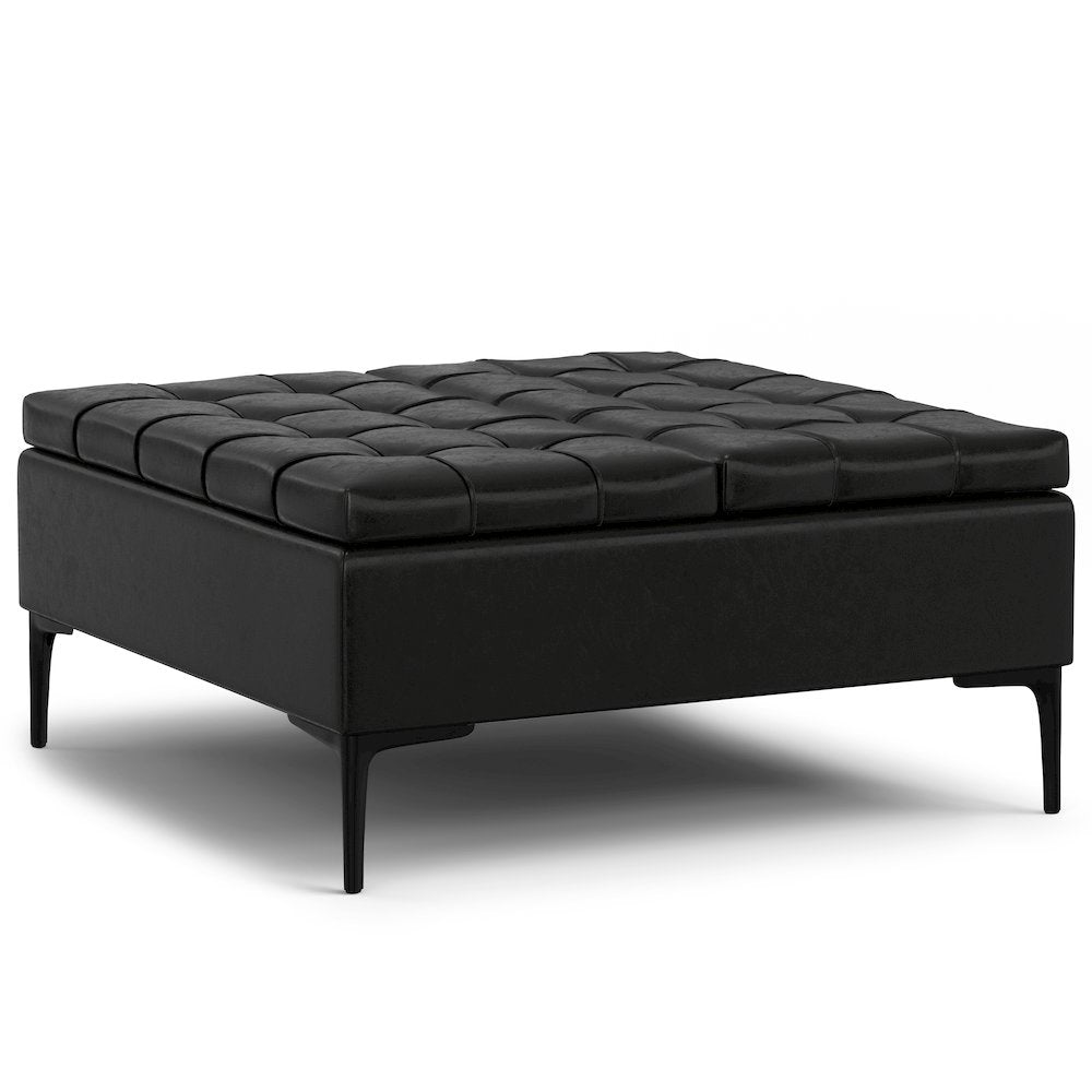 Laura Mid Century Lift Top Storage Ottoman in Midnight Black Vegan Faux Leather