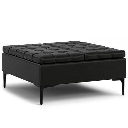 Laura Mid Century Lift Top Storage Ottoman in Midnight Black Vegan Faux Leather