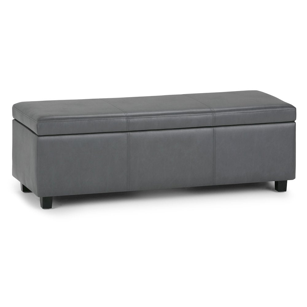 Avalon Storage Ottoman Bench In Stone Grey Vegan Faux Leather