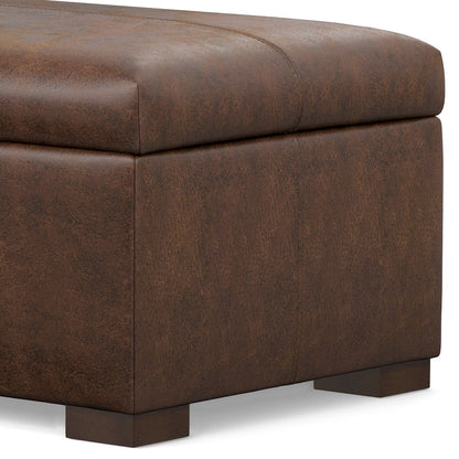 Gabbie Rectangular Storage Ottoman in Distressed Chestnut Brown