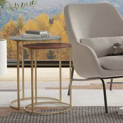 Drake 2 Pc Nesting Table In Antique Nickel, Antique Copper