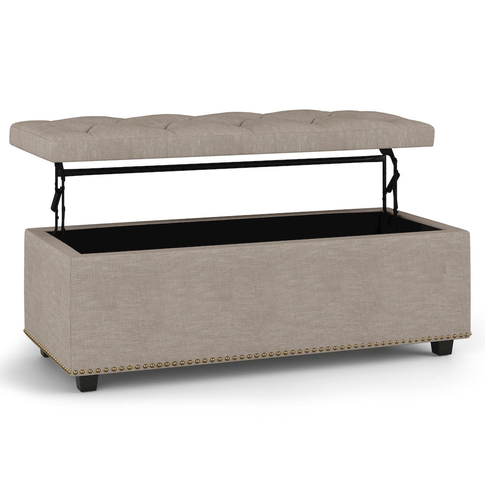 Hamilton Lift Top Rectangular Storage Ottoman in Natural Linen Look Fabric