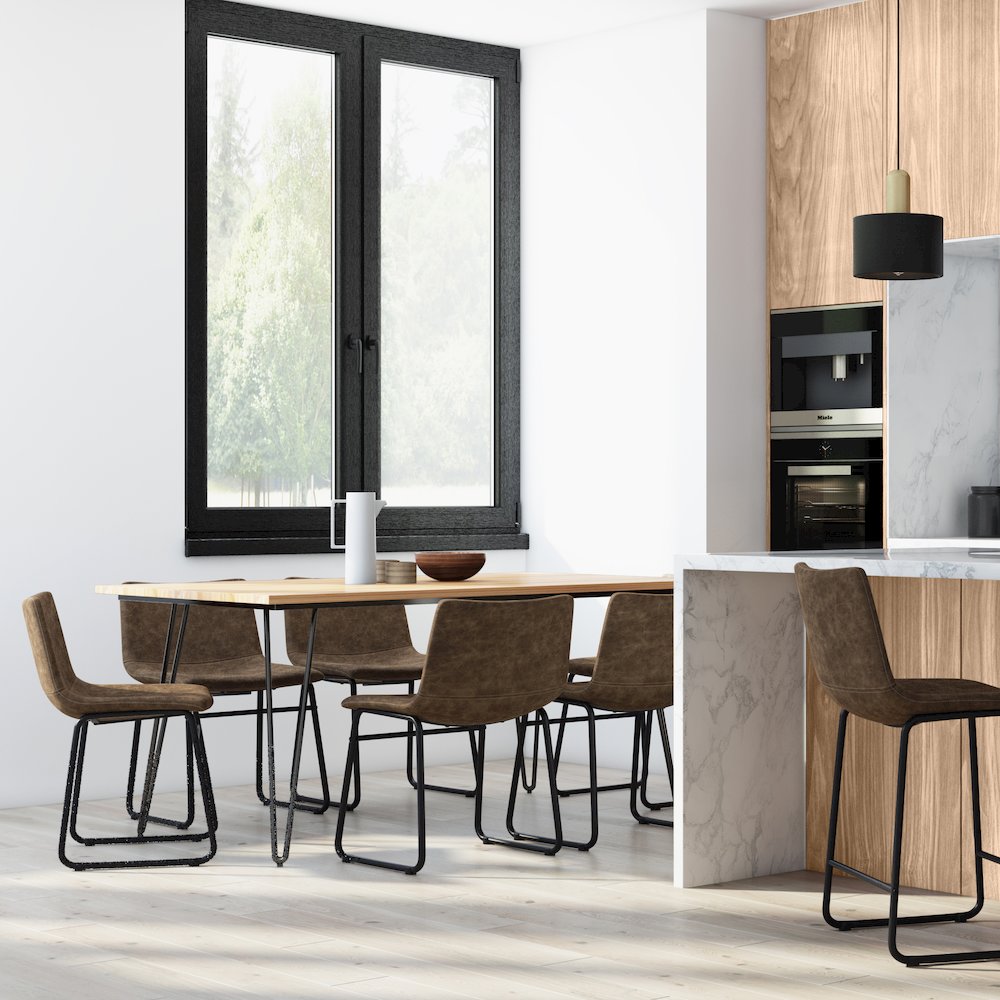 Warner Dining Chair (Set Of 2) In Distressed Brown Vegan Faux Leather
