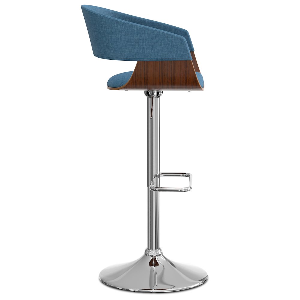 Lowell Adjustable Swivel Bar Stool In Blue Linen Look Fabric