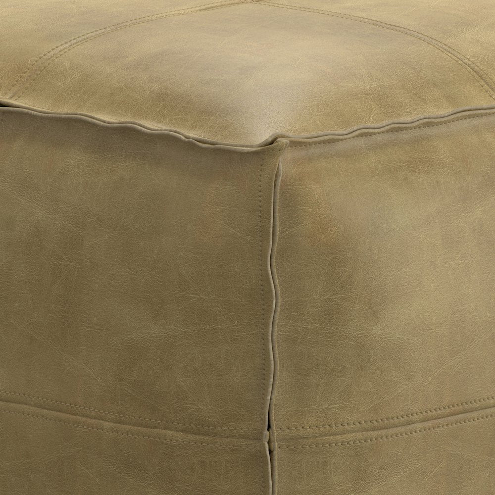 Sheffield Square Pouf In Distressed Sandcastle Genuine Leather