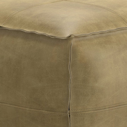 Sheffield Square Pouf In Distressed Sandcastle Genuine Leather