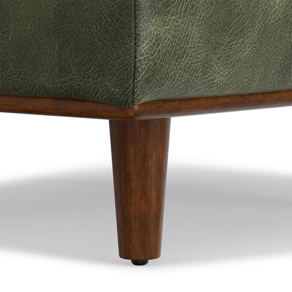 33 Inch Wide Mid-Century Modern Table Ottoman In Moss Green Genuine Leather