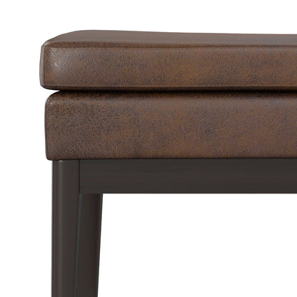 Mid Century Ottoman Bench In Distressed Chestnut Brown Vegan Faux Leather