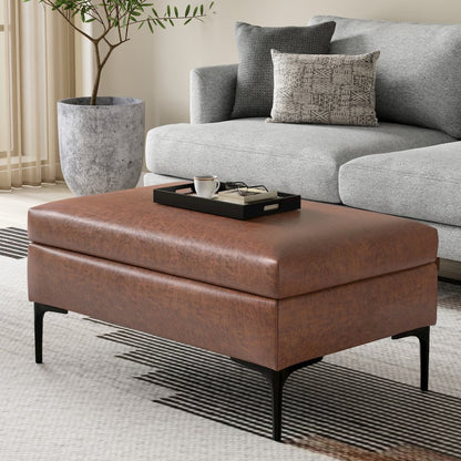 Coffee Table Ottoman In Distressed Saddle Brown Distressed Vegan Faux Leather