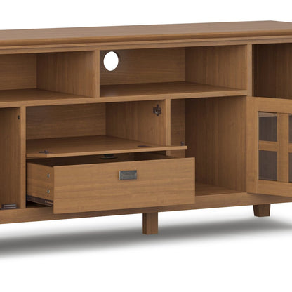 Artisan Solid Wood 72 Inch Tv Media Stand In Honey Brown For Tvs Up To 80 Inches
