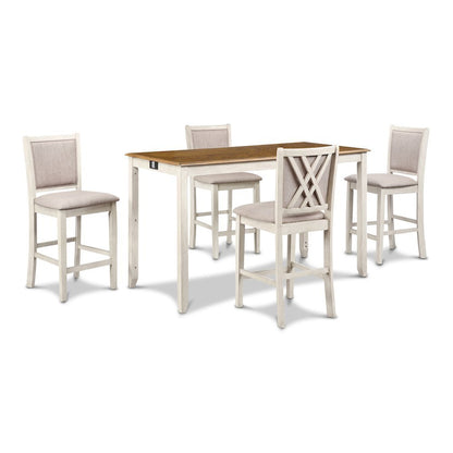 5-Piece Rectangular Wood Dining Set with 4 Chairs in Beige & Brown Finish