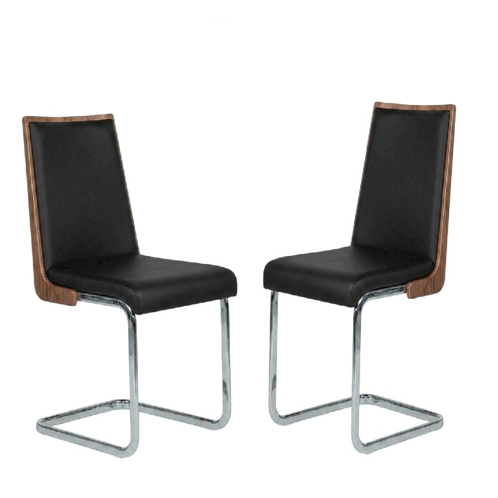 Modern Black and Walnut Dining Chairs with Cushioned Seating (Set of 2)