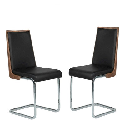 Modern Black and Walnut Dining Chairs with Cushioned Seating (Set of 2)