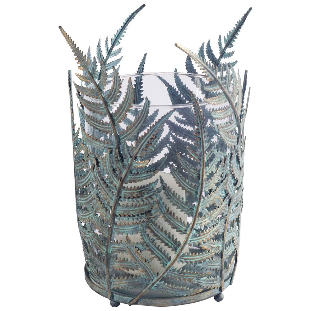 Palen II Large Green/Gold Metal Fern Leaf Table Candle Holder