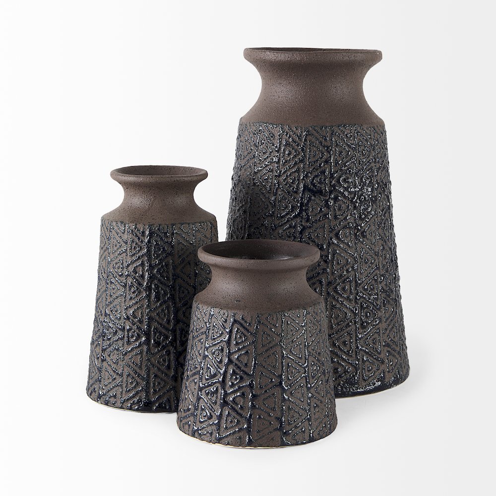 Sefina II Medium Brown/Black Patterned Ceramic Vase