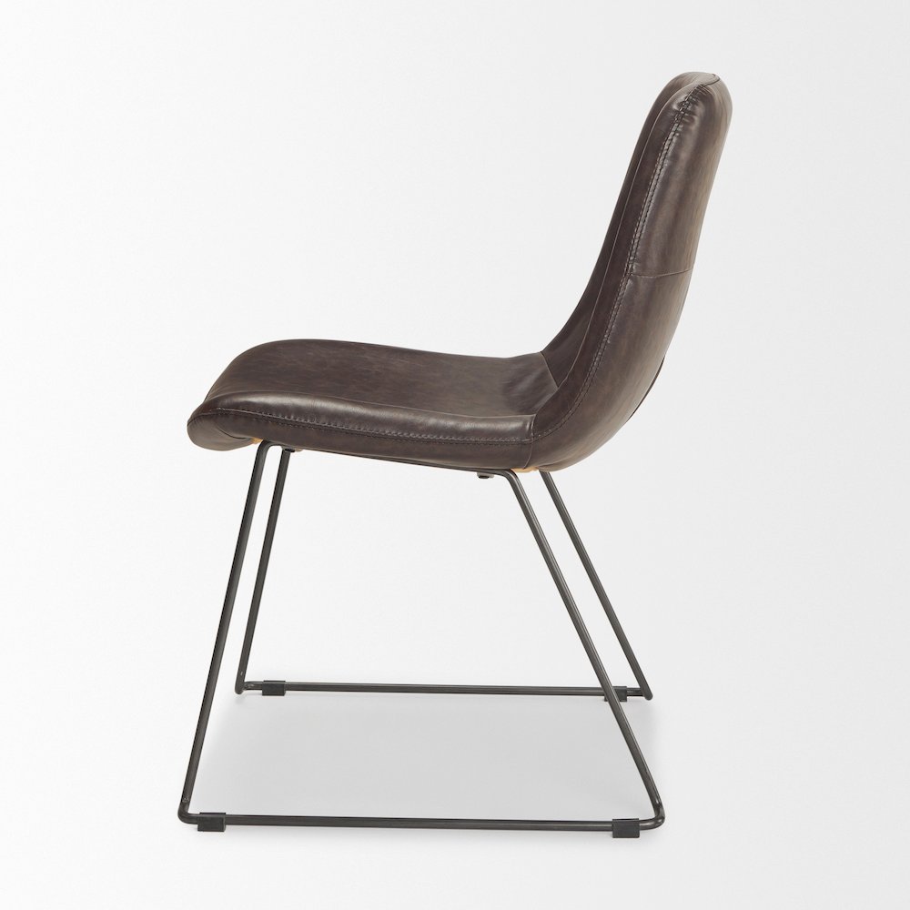 Sawyer I Dark Brown Faux-Leather Seat Black Iron Frame Dining Chair