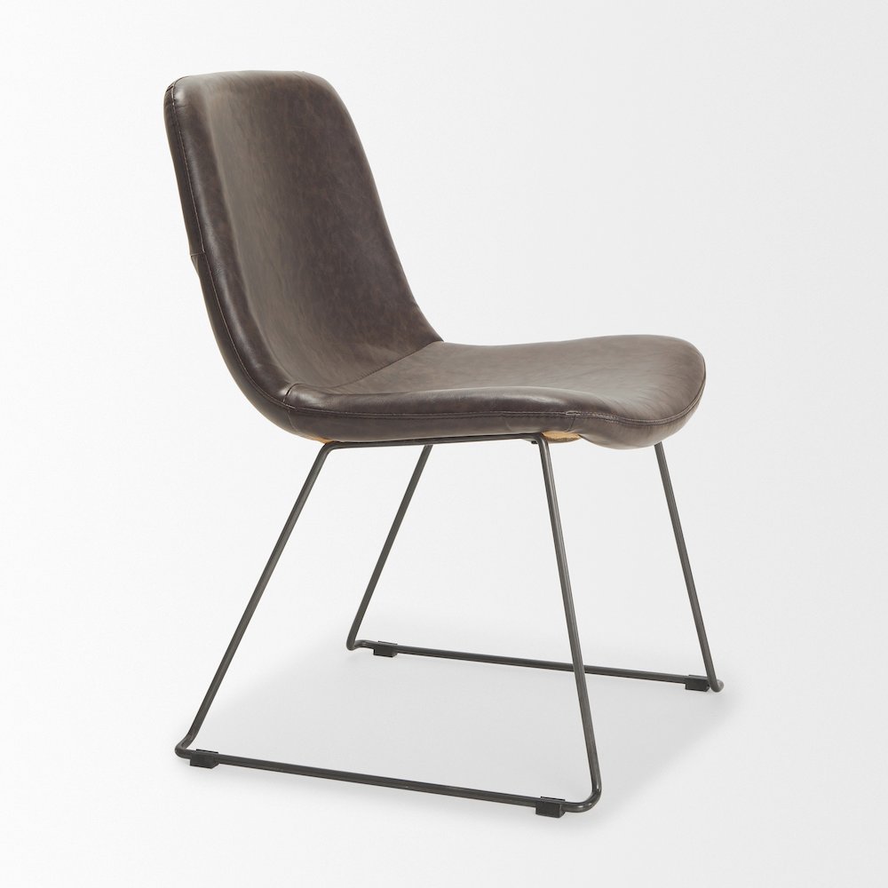Sawyer I Dark Brown Faux-Leather Seat Black Iron Frame Dining Chair