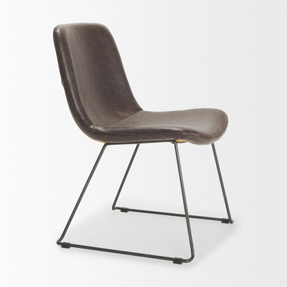 Sawyer I Dark Brown Faux-Leather Seat Black Iron Frame Dining Chair