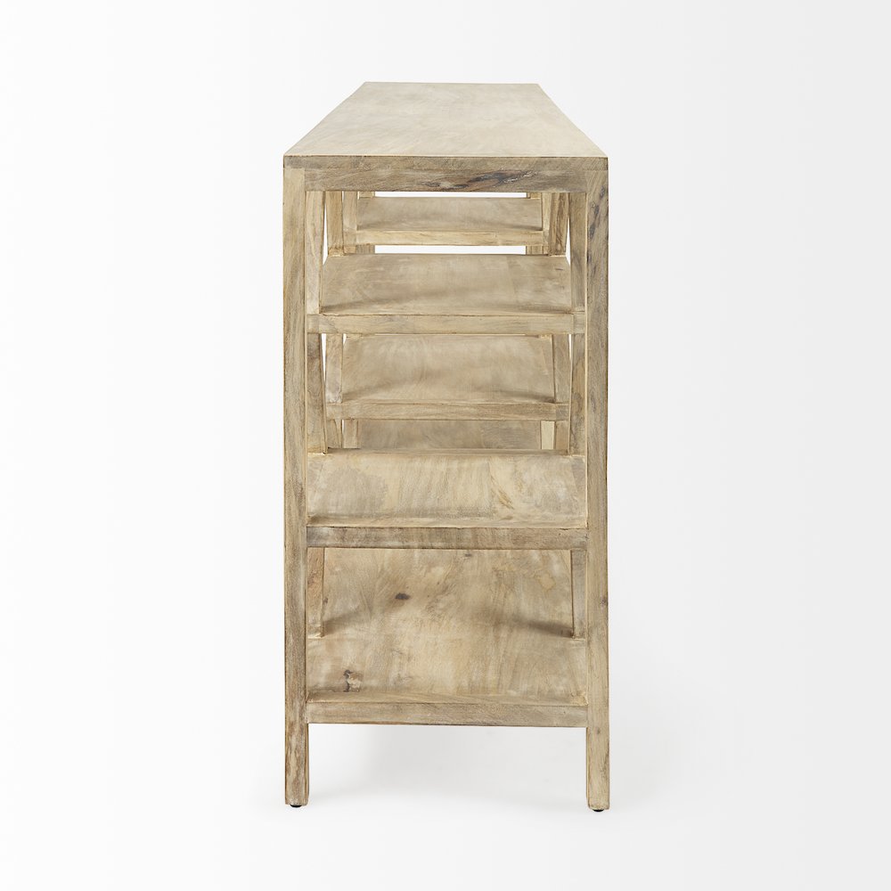 Dayton II 66L x 16W Natural Wooden Multi-Level Shelf Console Table