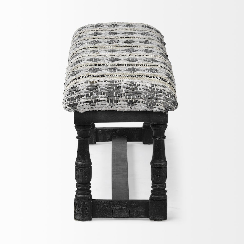 Denison II 56L x 15W Black Wood Base Woven-Leather Cushion Top Accent Bench