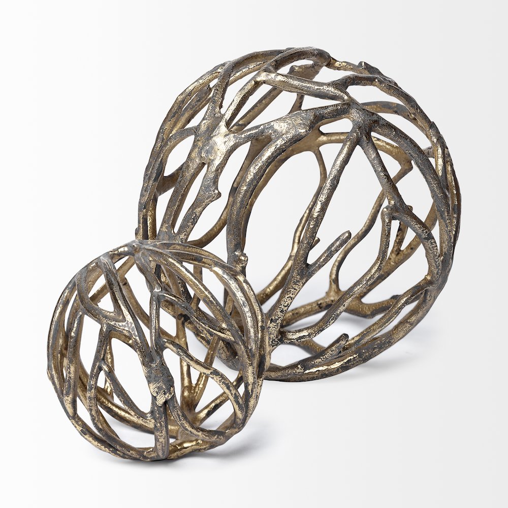 Sphaira Noir I Small 5L x 5W Gold Cast Aluminum Decorative Tree Branch Orb