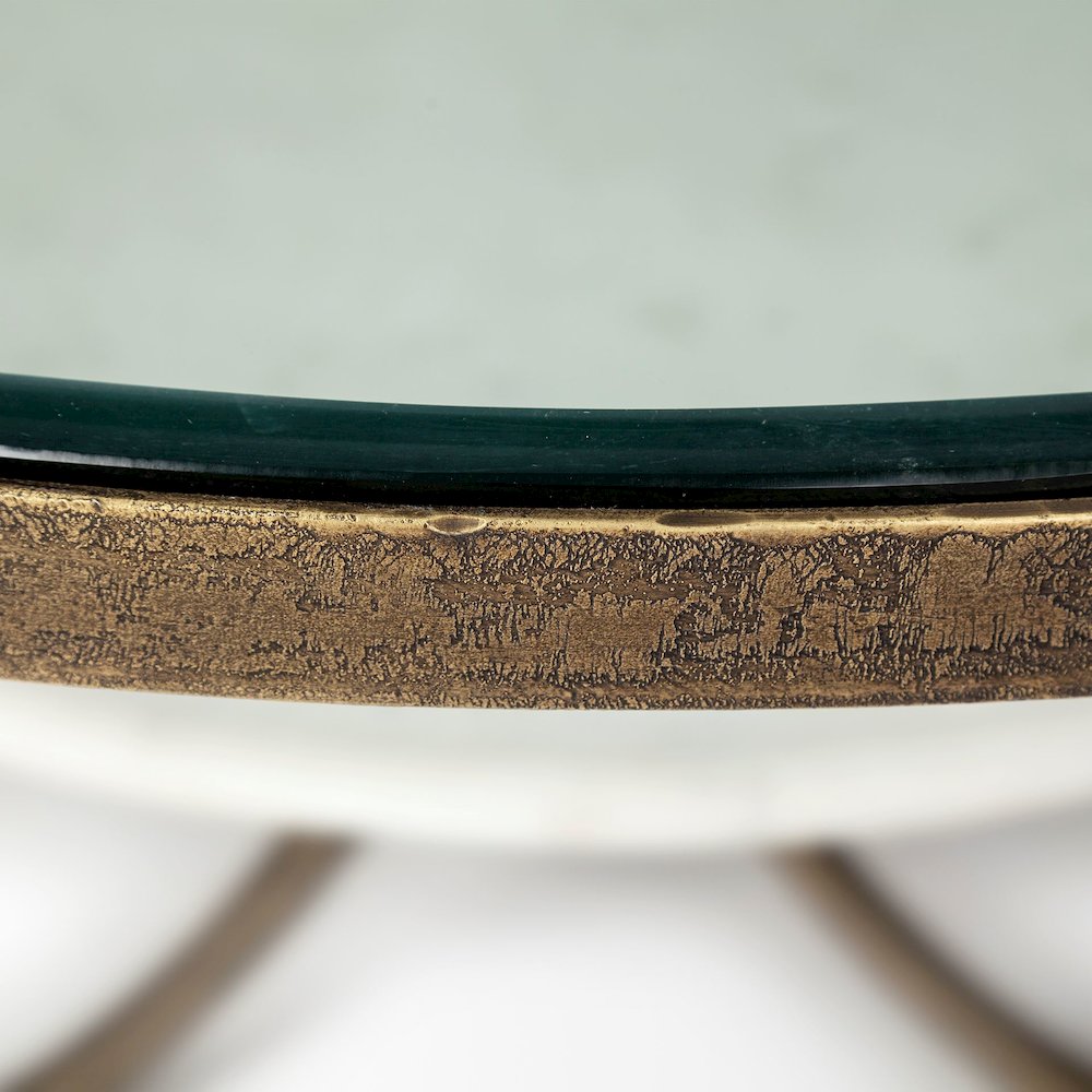 Reinhardt 36" Round Glass Top Marble Shelf Gold Metal Base Coffee Table