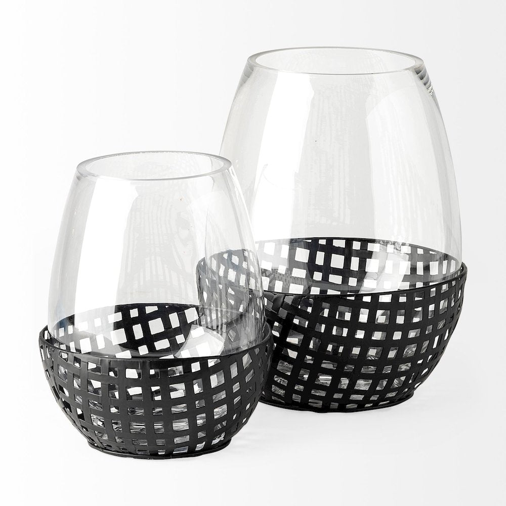 Reena II Large Black Woven Metal Base Table Candle Holder