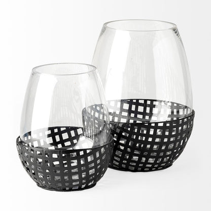 Reena II Large Black Woven Metal Base Table Candle Holder