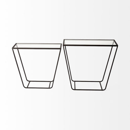Arya (Set of 2) 24L x 10W Black Rectangular Glass Top Iron Frame Accent Table