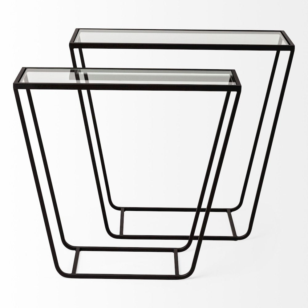 Arya (Set of 2) 24L x 10W Black Rectangular Glass Top Iron Frame Accent Table