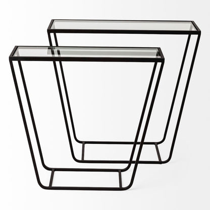 Arya (Set of 2) 24L x 10W Black Rectangular Glass Top Iron Frame Accent Table