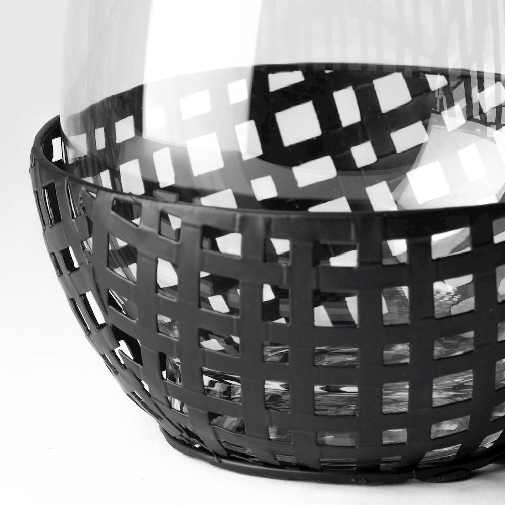 Reena II Large Black Woven Metal Base Table Candle Holder