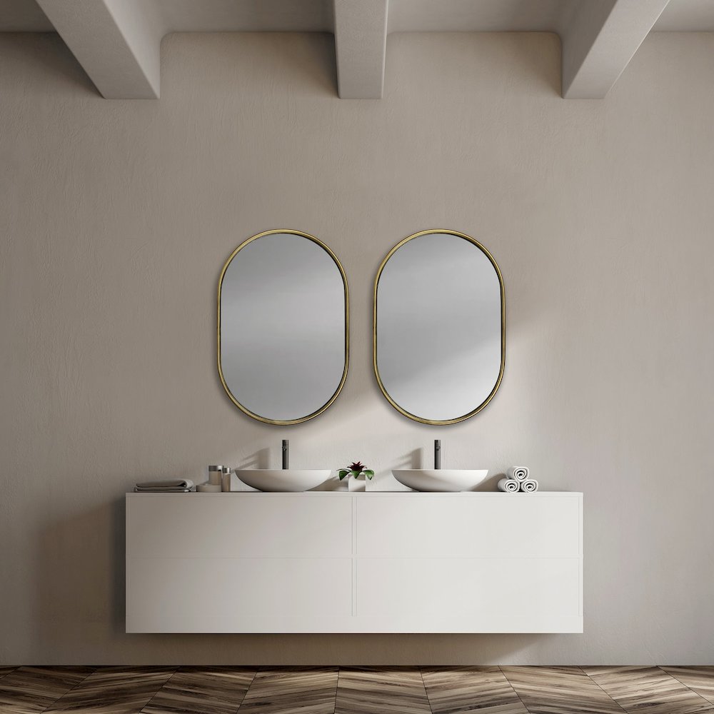 Sylvia I 24L x 35H Oval Gold Metal Frame Wall Mirror
