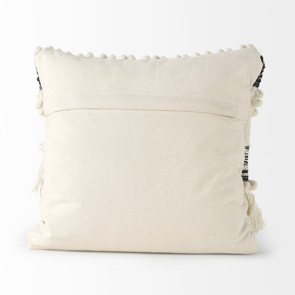 Beardell 18 x 18 Cream And Black Details With Tassels  Decorative Pillow Cover