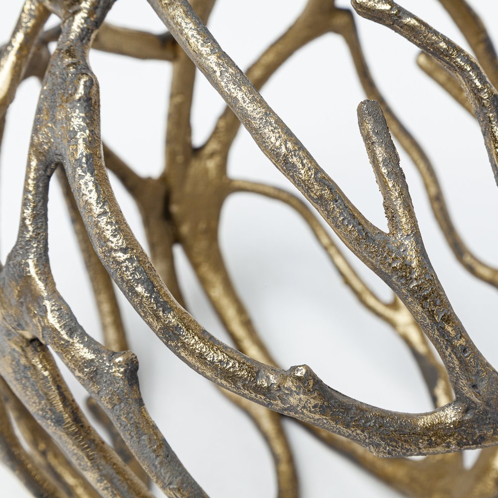 Sphaira Noir I Small 5L x 5W Gold Cast Aluminum Decorative Tree Branch Orb
