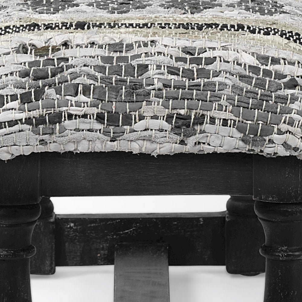 Denison II 56L x 15W Black Wood Base Woven-Leather Cushion Top Accent Bench