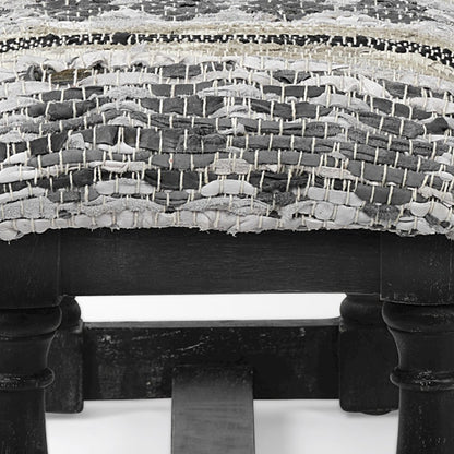 Denison II 56L x 15W Black Wood Base Woven-Leather Cushion Top Accent Bench