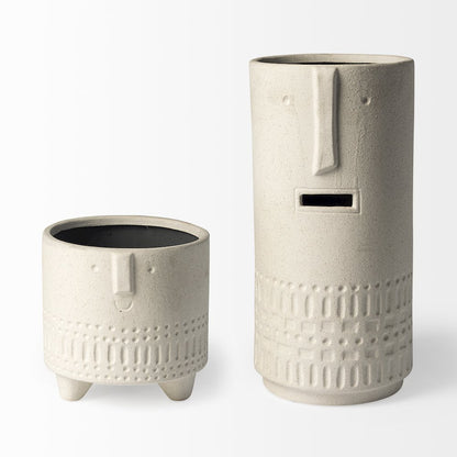 Jacob II Tall White Ceramic Smiling Face Vase