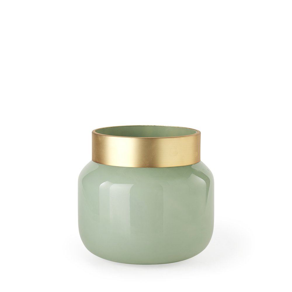 Minty  9.9L x 9.9W x 9.6H Green Glass Vase W/Matte Gold Metal Neck Cuff