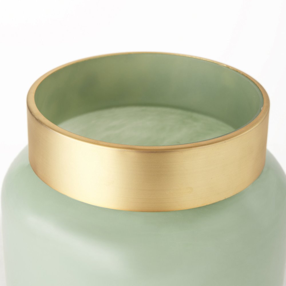 Minty  9.9L x 9.9W x 9.6H Green Glass Vase W/Matte Gold Metal Neck Cuff