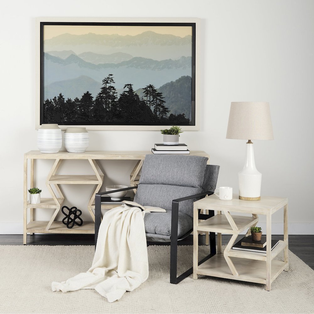 Dayton II 66L x 16W Natural Wooden Multi-Level Shelf Console Table