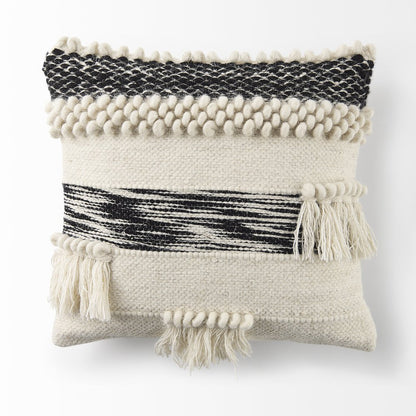 Beardell 18 x 18 Cream And Black Details With Tassels  Decorative Pillow Cover