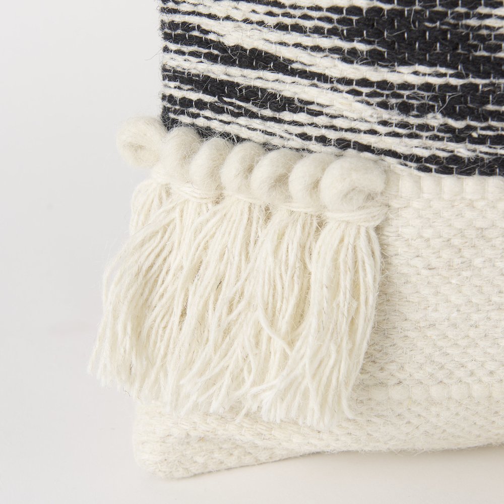 Beardell 18 x 18 Cream And Black Details With Tassels  Decorative Pillow Cover