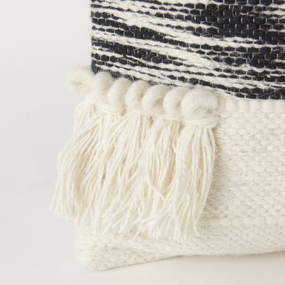 Beardell 18 x 18 Cream And Black Details With Tassels  Decorative Pillow Cover