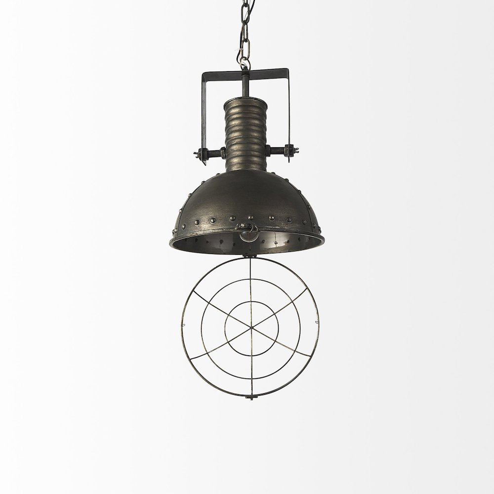 Zaio 12.5Lx 12.5W x 18.5H Weathered Antique Gold Metal Caged Bulb Pendant Light