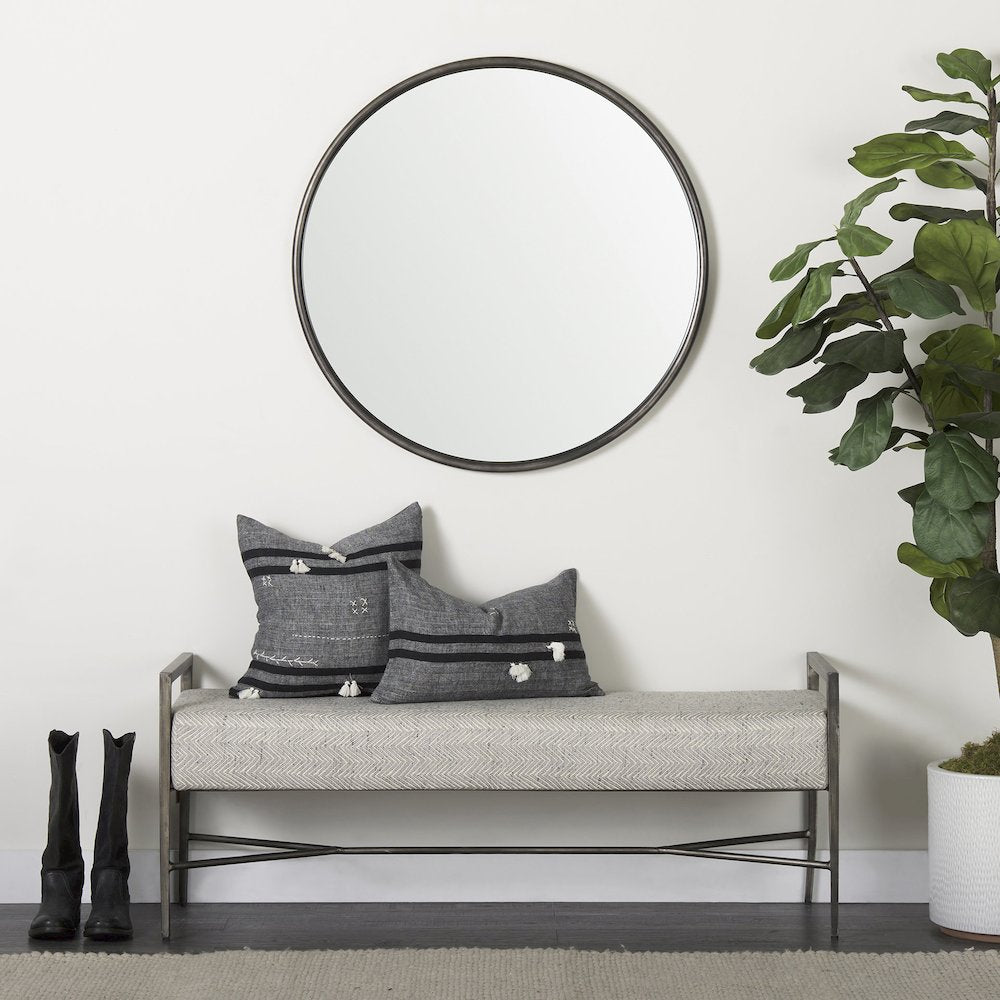 Piper 35.8L x 1.0W x 35.8H Small Black Metal Round Wall Mirror