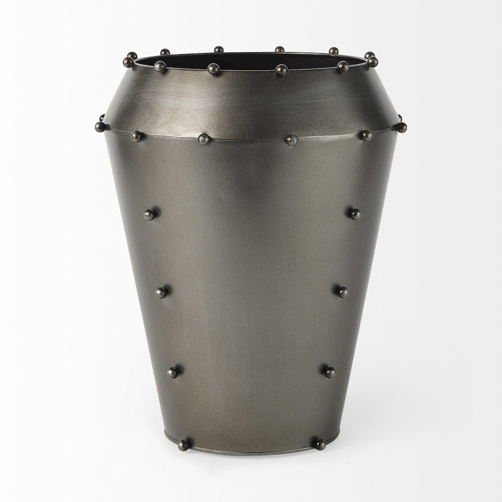 Elio 12.2H Large Gun Metal Gray Metal W/Studs Vase