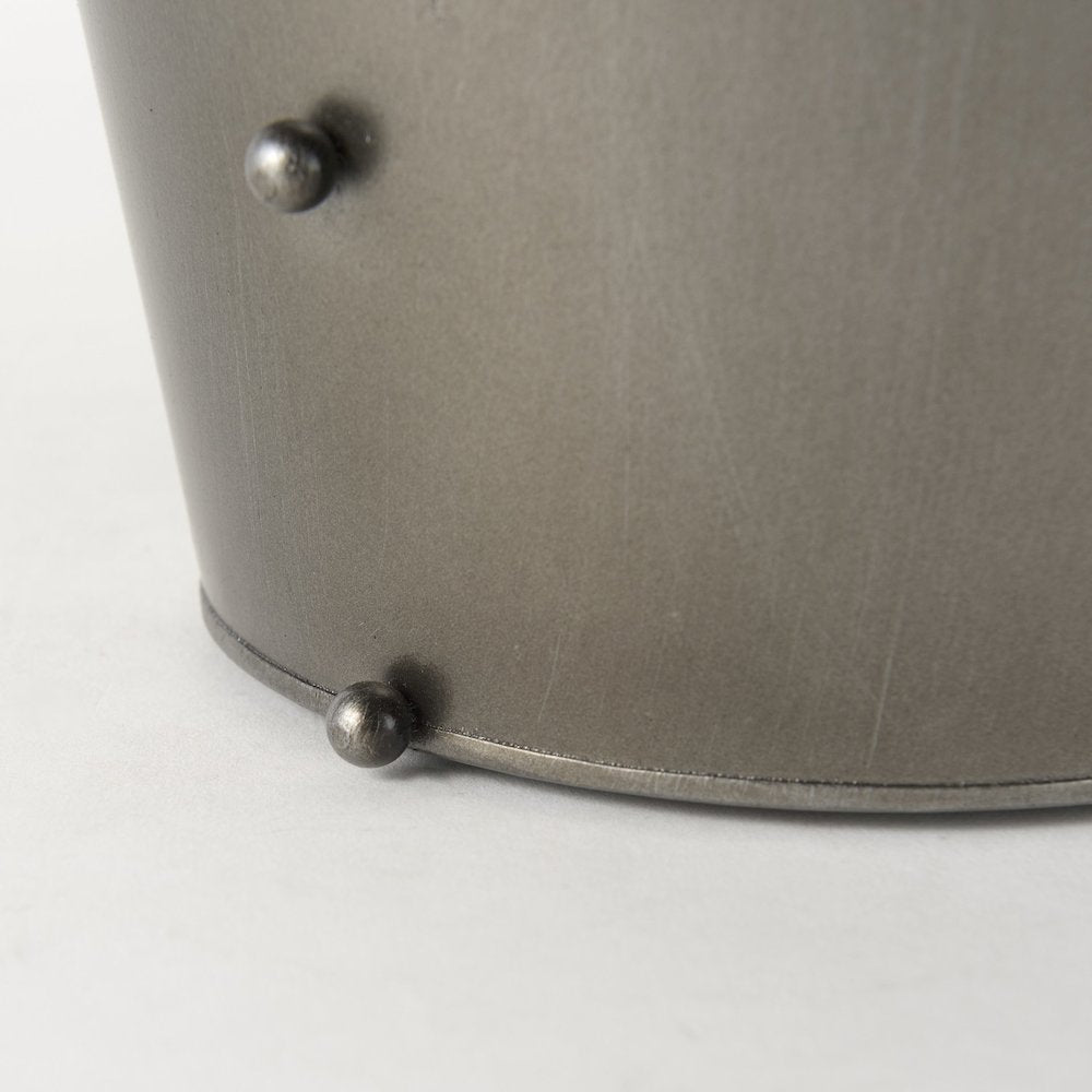Elio 12.2H Large Gun Metal Gray Metal W/Studs Vase