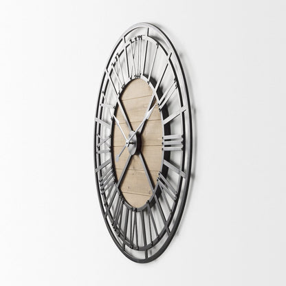 Lewiston 42.1L x 2.6W x 42.1H Black Iron W/Wood Round Wall Clock