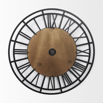 Lewiston 42.1L x 2.6W x 42.1H Black Iron W/Wood Round Wall Clock